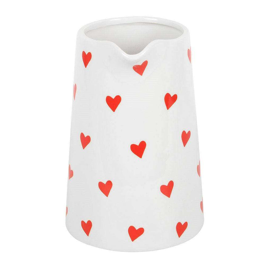 The Fashion Gift Shop: Red Heart Print Ceramic White Flower Jug, Valentines Gift for Her by Jones Home & Gifts, Flower Jugs