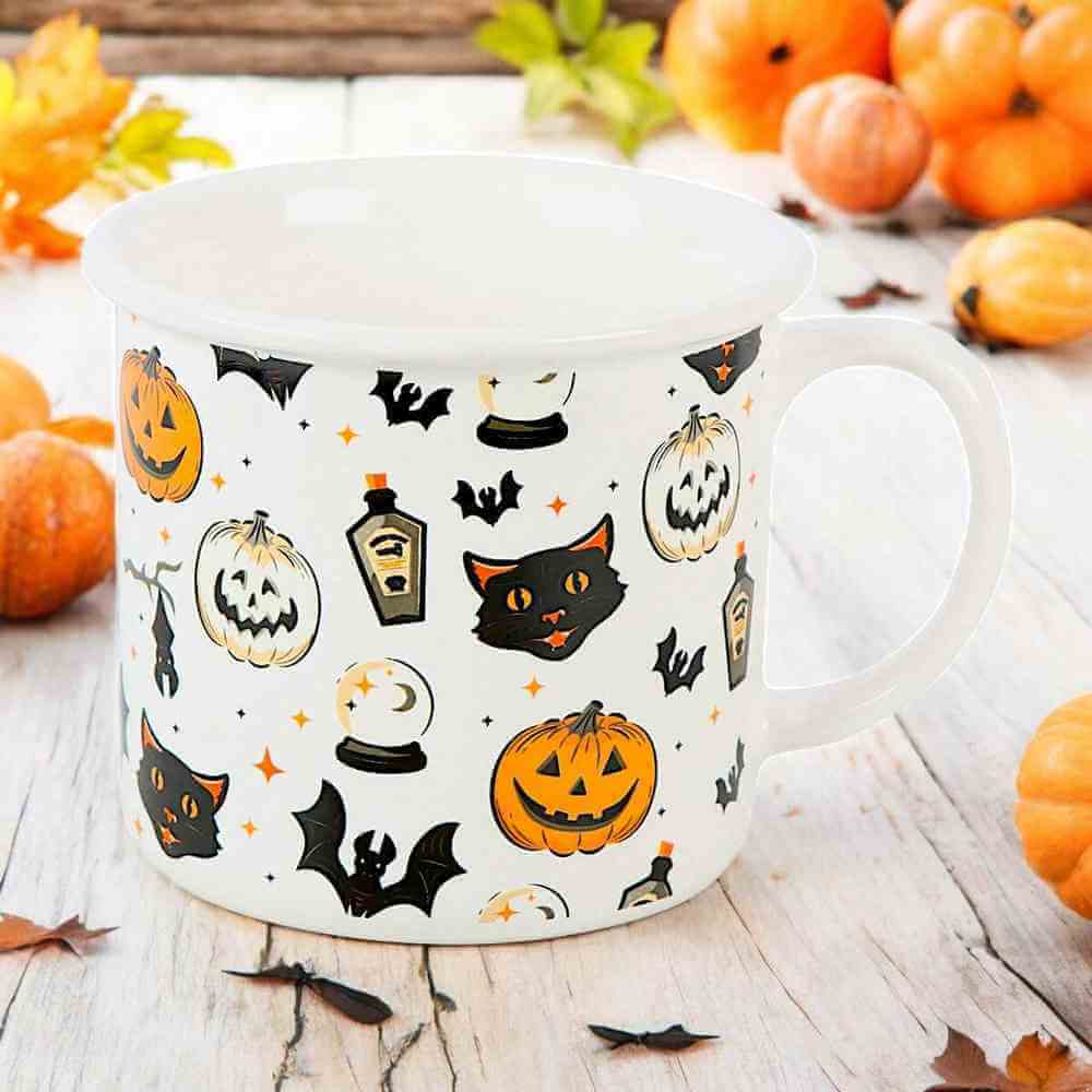 Vintage Halloween Enamel Mug - Spooky Season Must-Have for Fall Celebrations by Spirit of equinox