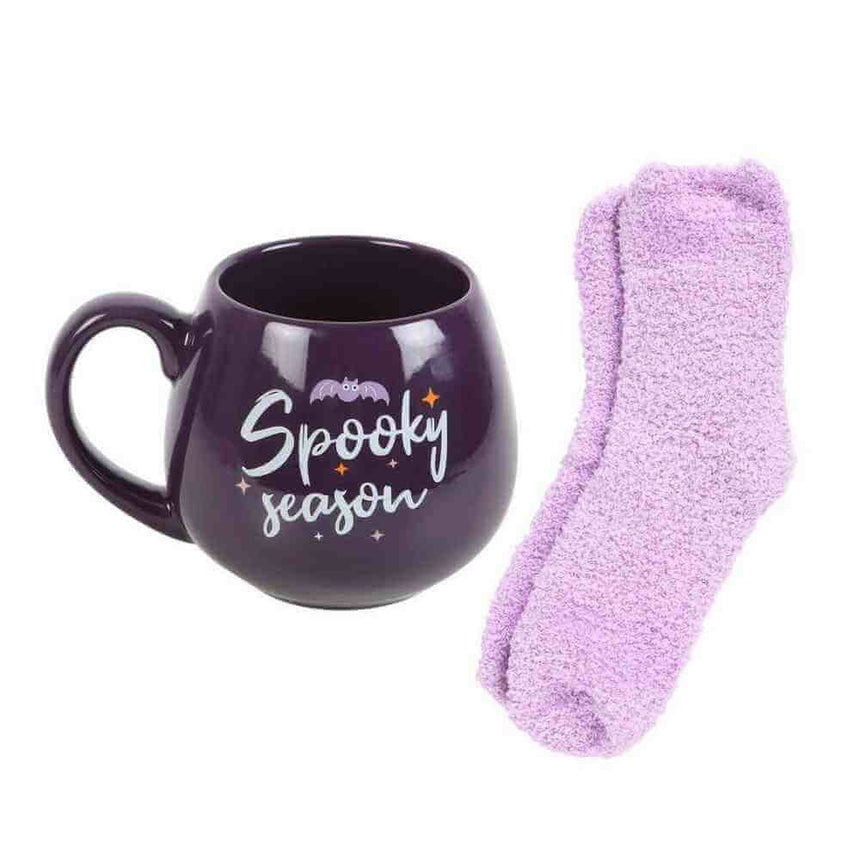 The Fashion Gift Shop: Spooky Season Mug and Lilac Socks Set for Cozy Nights by Spirit of equinox, Mugs and Cups
