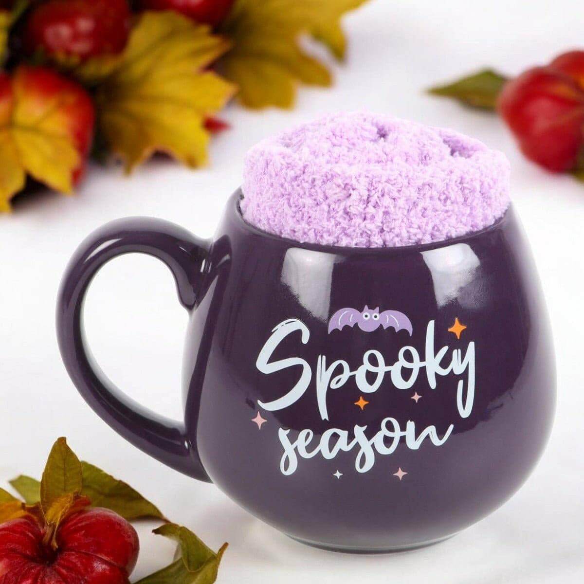 The Fashion Gift Shop: Spooky Season Mug and Lilac Socks Set for Cozy Nights by Spirit of equinox, Mugs and Cups