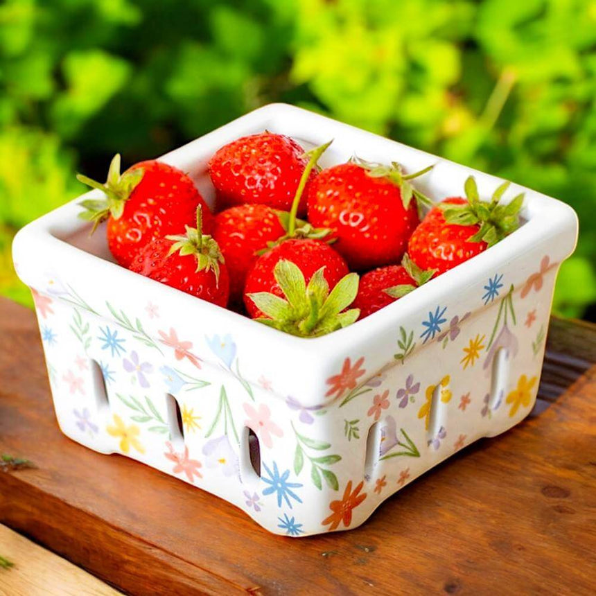 The Fashion Gift Shop: Spring Floral Print Ceramic Berry Serving Basket and Small Snack Bowl by Jones Home & Gifts, Serving Dishes