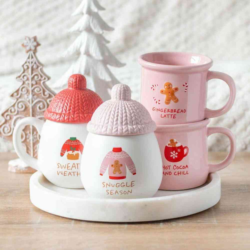 The Fashion Gift Shop: Feastive Mug with Cosy Hat, Sweater Weather Hot Cocoa Mugs by Jones Home & Gifts, Mugs and Cups