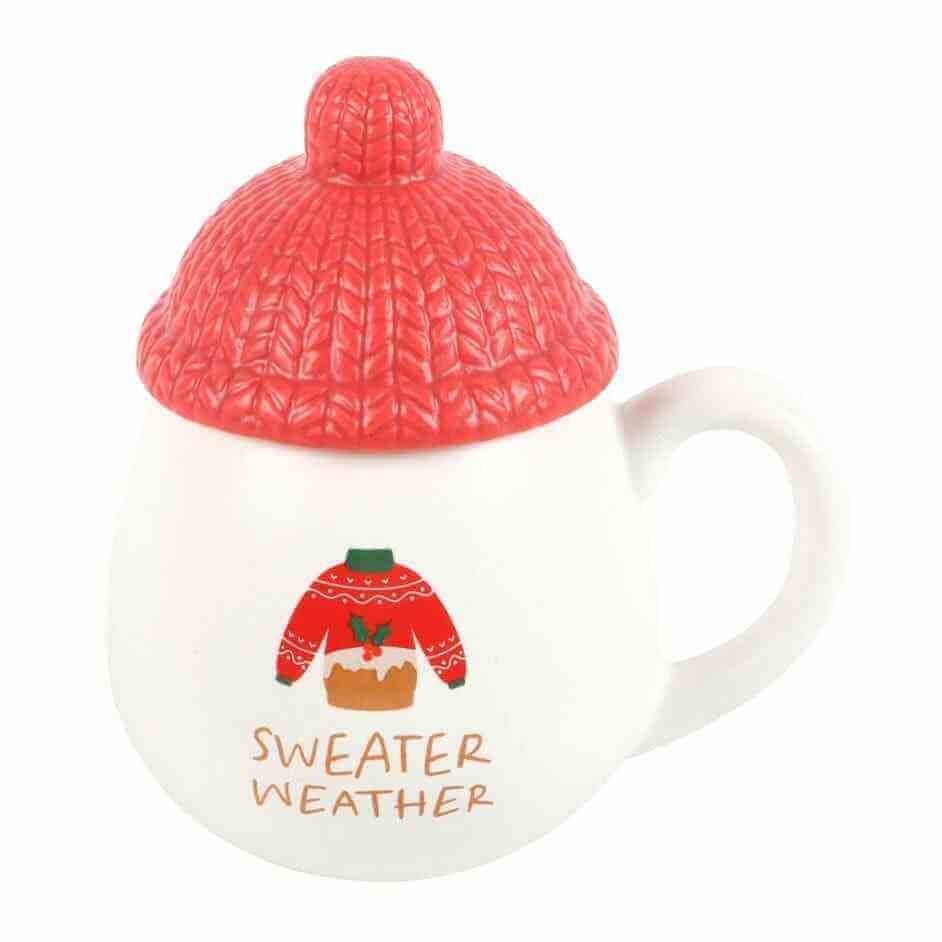 The Fashion Gift Shop: Feastive Mug with Cosy Hat, Sweater Weather Hot Cocoa Mugs by Jones Home & Gifts, Mugs and Cups