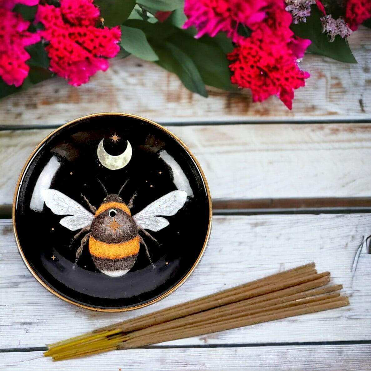 The Dark Forest Bee Ceramic Incense Plate Holder Black by Spirit of equinox