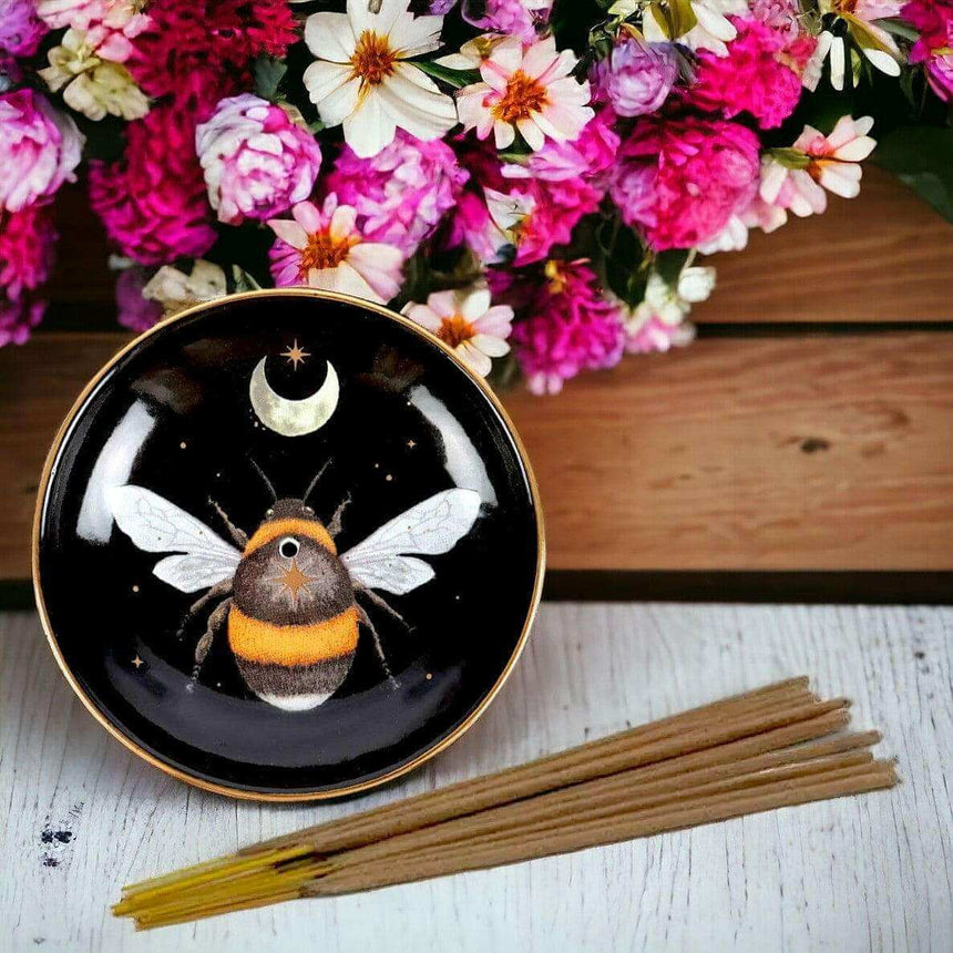 The Fashion Gift Shop: The Dark Forest Bee Ceramic Incense Plate Holder Black by Spirit of equinox, Incense Holders