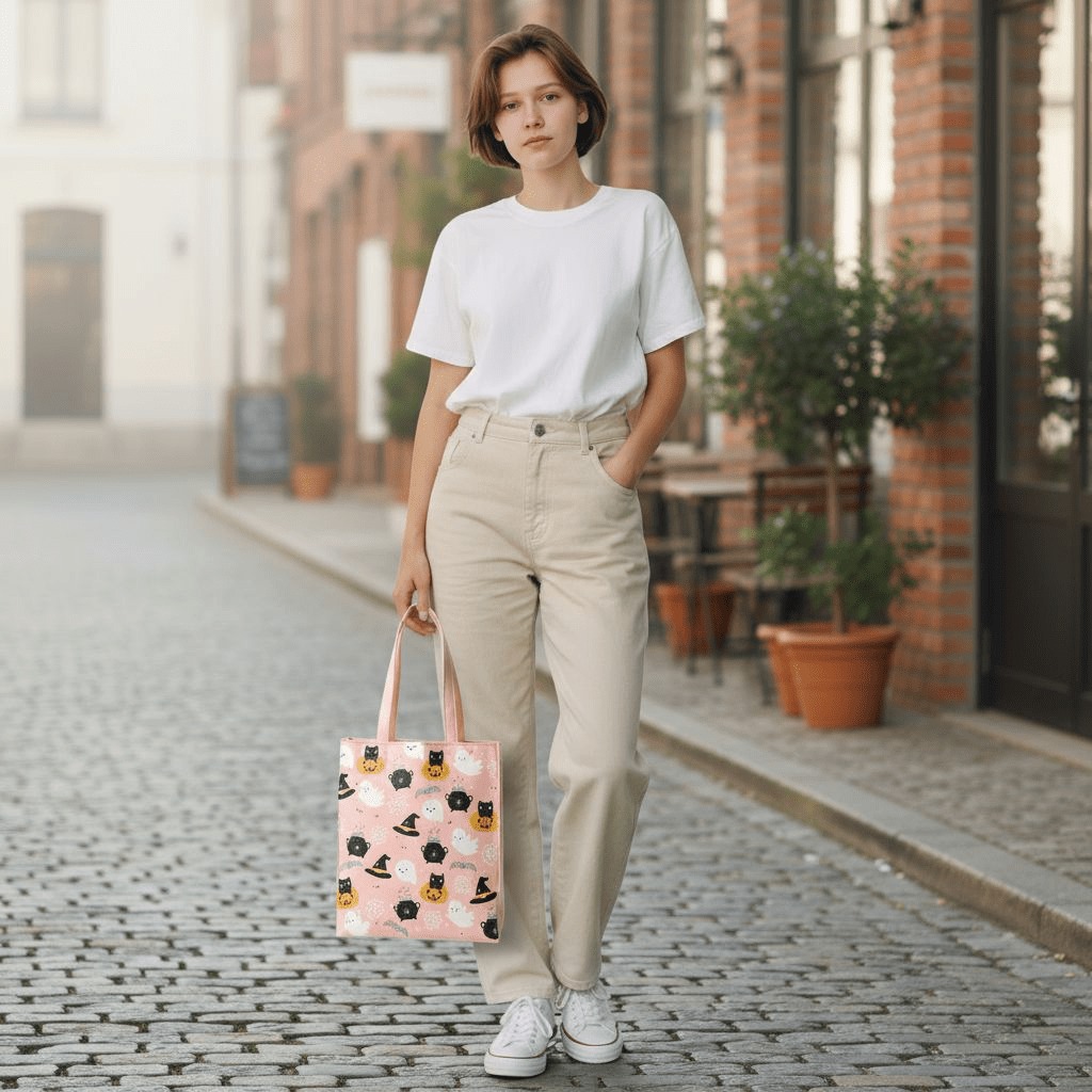 The Fashion Gift Shop: Adorable Halloween Ghost and Pumpkin Print Poly - Cotton Tote Bag. by Spirit of equinox, Lunch Boxes & Totes