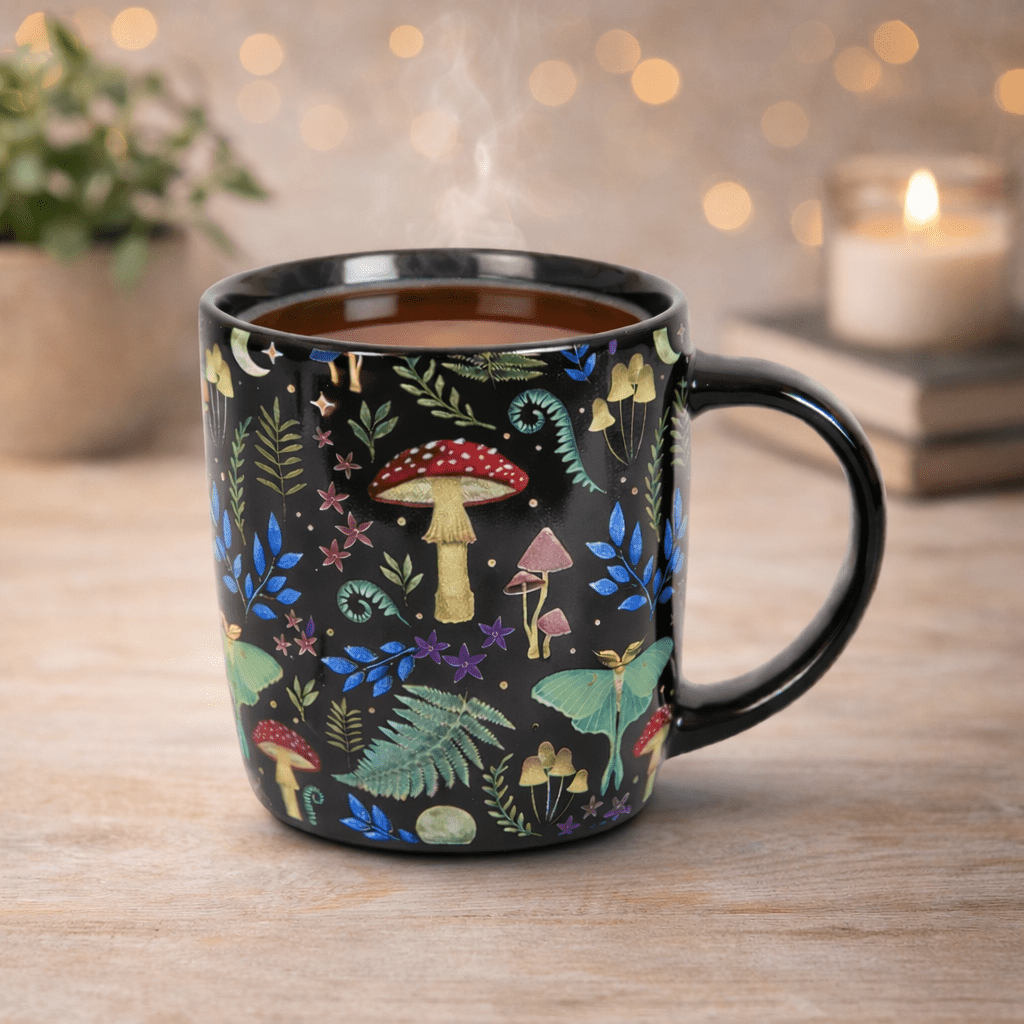 The Fashion Gift Shop: Dark Forest Print Mystical Mushroom Mug for Enchanted Mornings by Spirit of equinox, Mugs and Cups