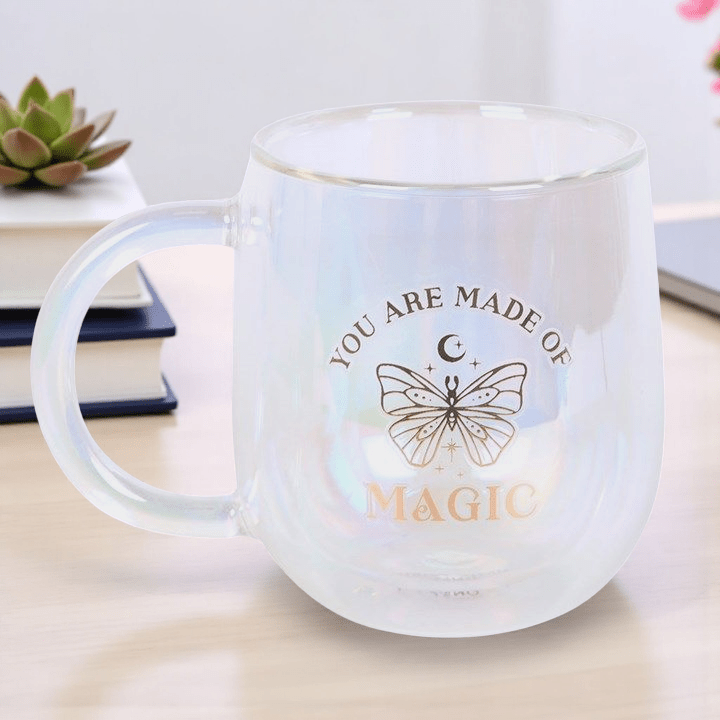 Iridescent Double-Walled Glass Round Mug, You Are Made Of Magic by The Fashion Gift Shop
