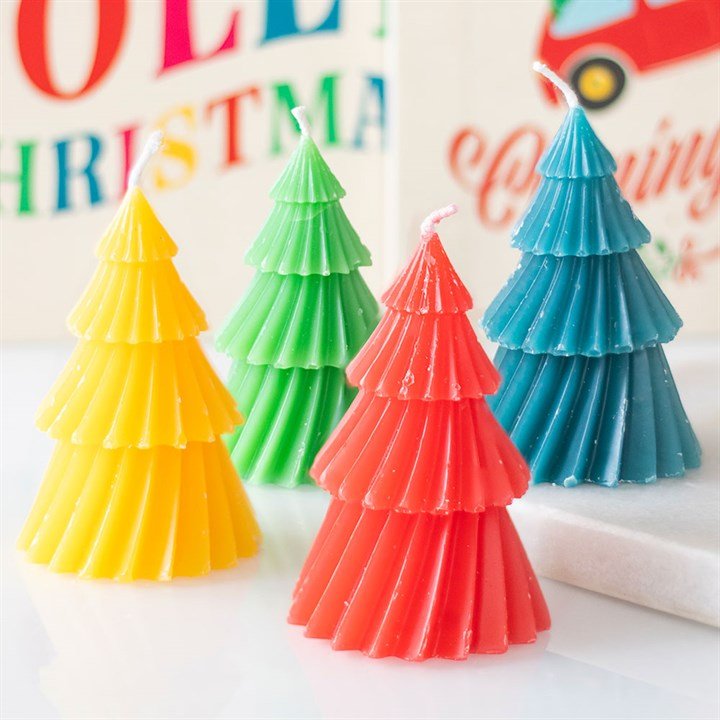Set of 4 Colourful Unscented Christmas Tree Candles – Festive Table & Mantel Decor by Jones Home & Gifts