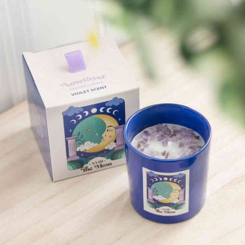 The Fashion Gift Shop: The Moon Amethyst Crystal Chip Violet - Scented Candle by Jones Home & Gifts, Candles