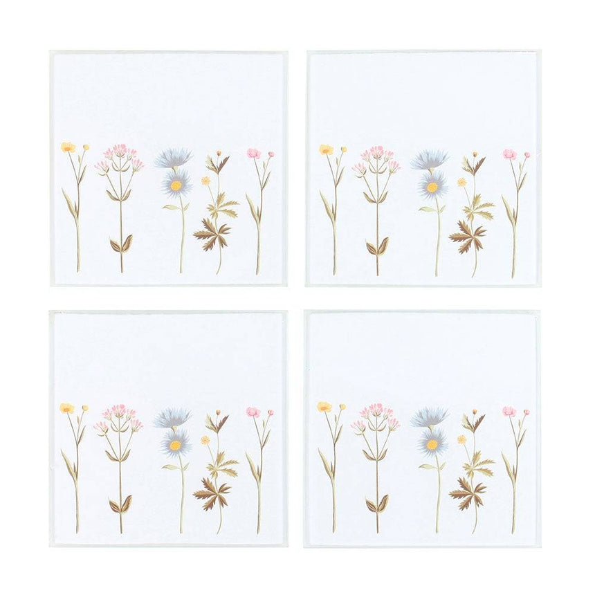 The Fashion Gift Shop: Wild Flower Floral Glass Coaster Set - Blooming Lovely Gifts by Jones Home & Gifts, Tea Coasters
