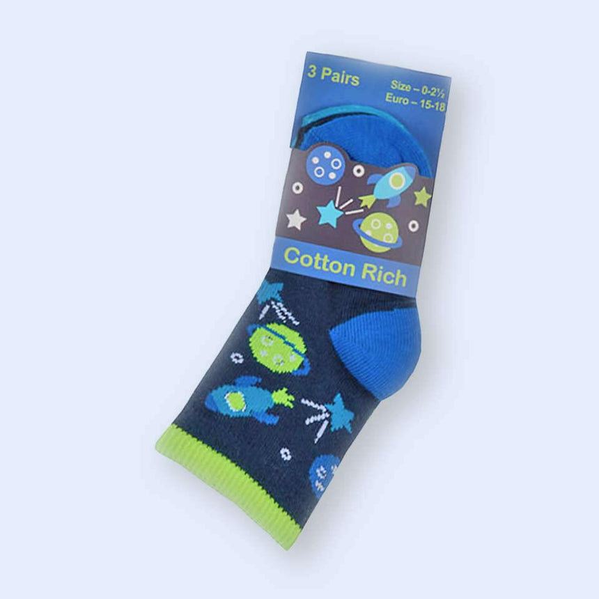 The Fashion Gift Shop: Baby Boys Space Socks Cotton Rich 3 Pack 0 - 5.5 by Fashion Accessories, Novelty Socks