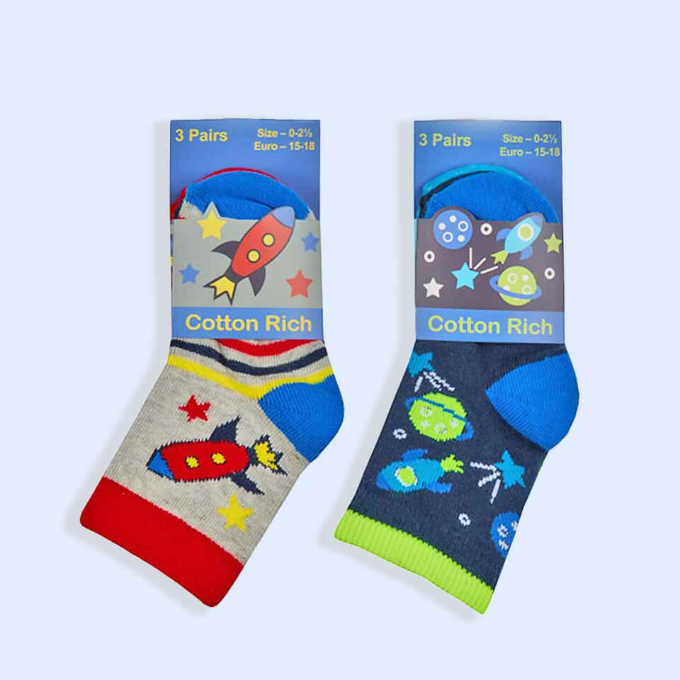 The Fashion Gift Shop: Baby Boys Space Socks Cotton Rich 3 Pack 0 - 5.5 by Fashion Accessories, Novelty Socks