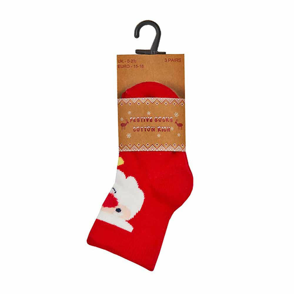 Festive baby socks set, red and white with Santa face and snow pattern
