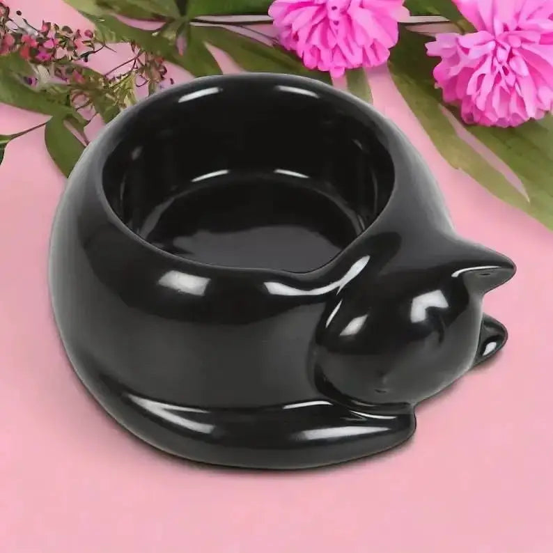 The Fashion Gift Shop: Black Cat Ceramic Tealight Candle Holder for Cozy Decor by Spirit of equinox, Tea Light Holder