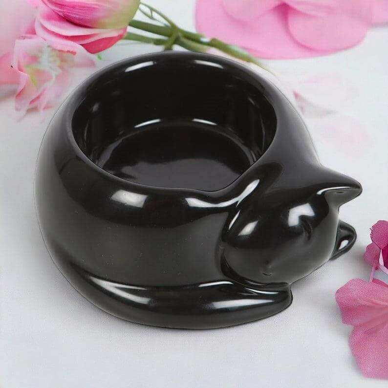 The Fashion Gift Shop: Black Cat Ceramic Tealight Candle Holder for Cozy Decor by Spirit of equinox, Tea Light Holder