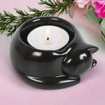 The Fashion Gift Shop: Black Cat Ceramic Tealight Candle Holder for Cozy Decor by Spirit of equinox, Tea Light Holder