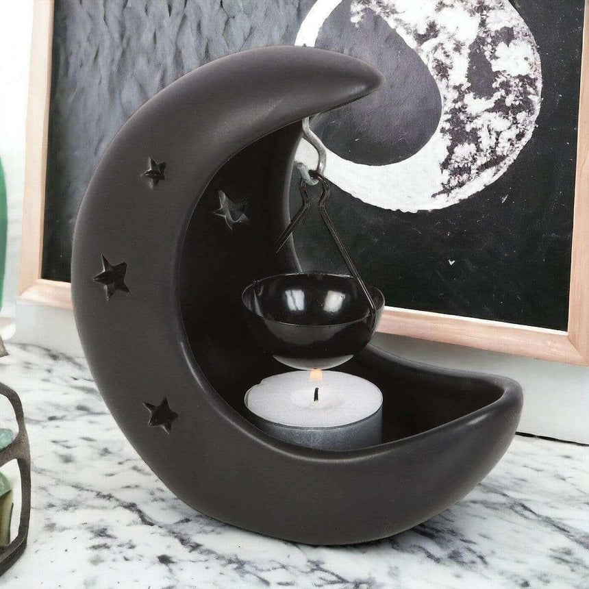 The Fashion Gift Shop: Black Crescent Moon Hanging Oil Burner for Home Decor by Spirit of equinox, Oil Burner & Wax Melters