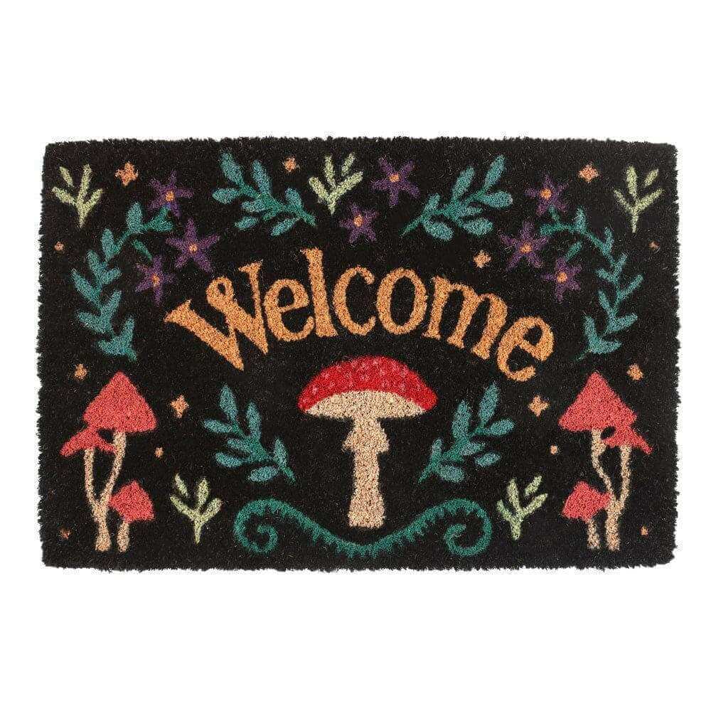 The Fashion Gift Shop: Dark Forest Black Mushroom Welcome Mystical Mushroom Doormat Indoor Use by Spirit of equinox, Door Mats