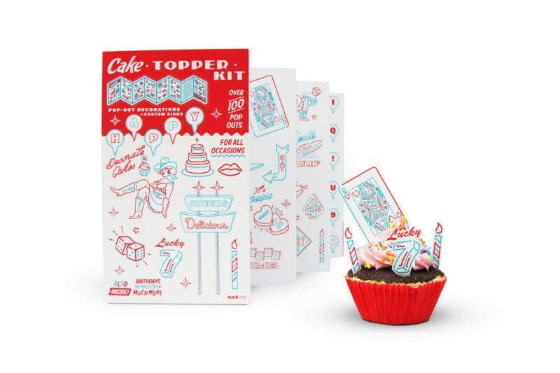 Cake topper kit with box and red cupcake liner toppers