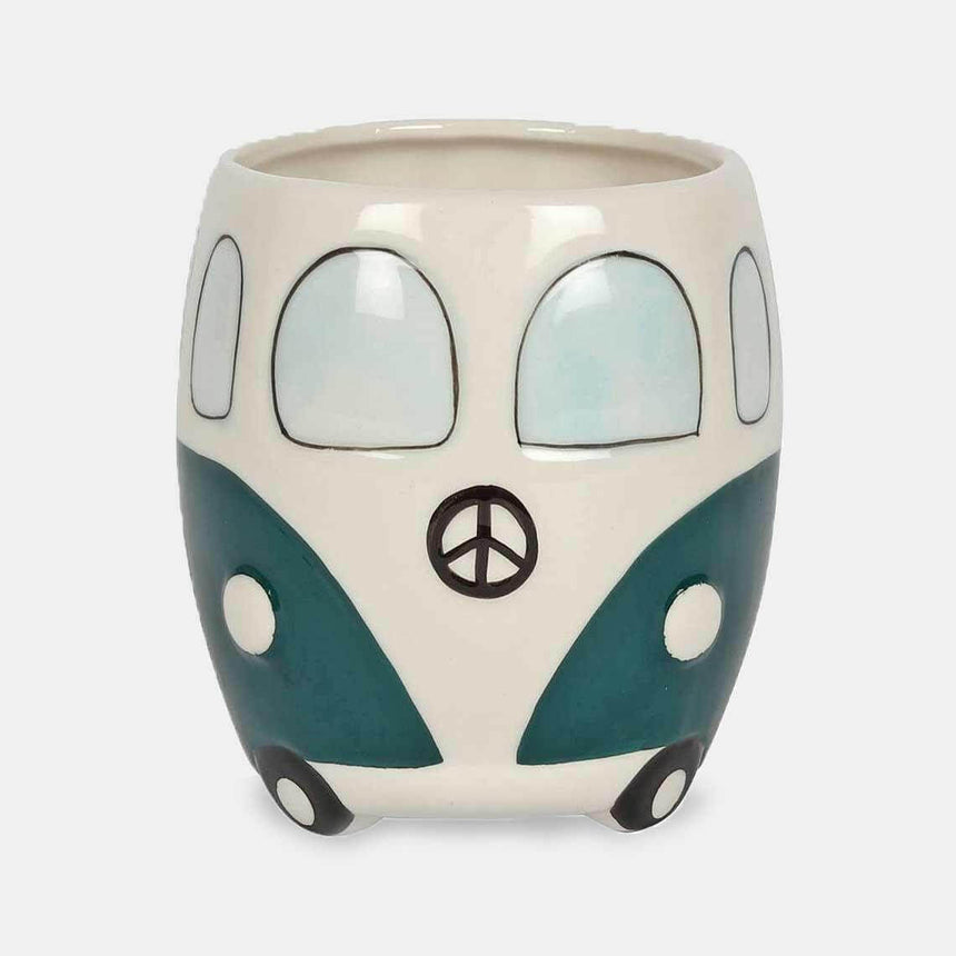The Fashion Gift Shop: Campervan Novelty Mug in Dark Green and Pale Pink by Jones Home & Gifts, Mugs and Cups