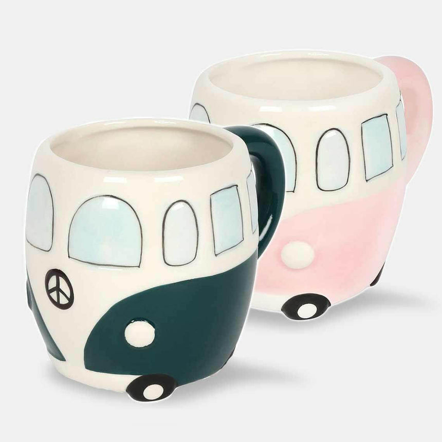 The Fashion Gift Shop: Campervan Novelty Mug in Dark Green and Pale Pink by Jones Home & Gifts, Mugs and Cups