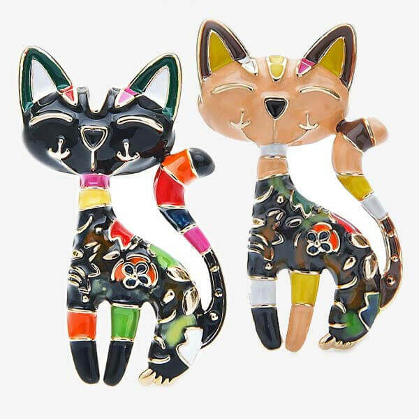 The Fashion Gift Shop: Cat Enamel Brooch Pin Colourful Flower Detail by Fashion Accessories, Brooches & Lapel Pins