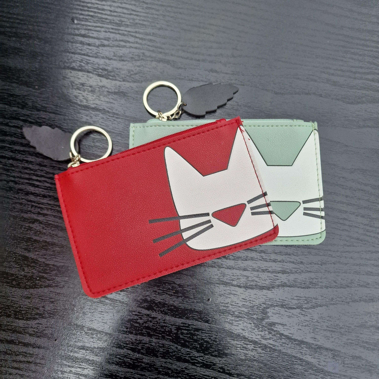 Cat Face Zipped Faux Leather Purses with Keyring by The Fashion Gift Shop