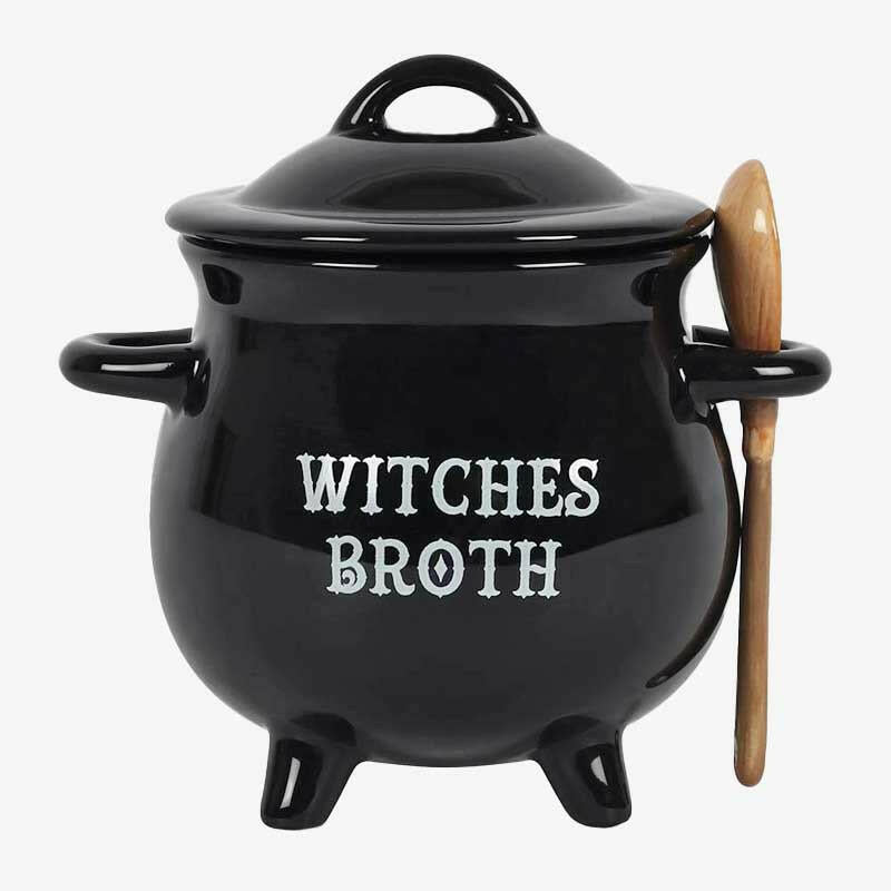 The Fashion Gift Shop: Witches Broth Cauldron Soup Bowl With Witches Broom Spoon by Spirit of equinox, Cauldron Broth Bowl