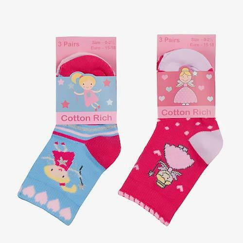 The Fashion Gift Shop: Baby Toddler Girls Socks 3 Pack Pink Fairy Princess Print 0 - 5.5 by Fashion Accessories, Novelty Socks