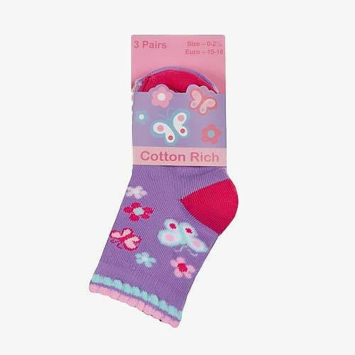 The Fashion Gift Shop: Cotton Rich Baby Socks Pink Butterfly Rainbow 3 Pack by Fashion Accessories, Novelty Socks