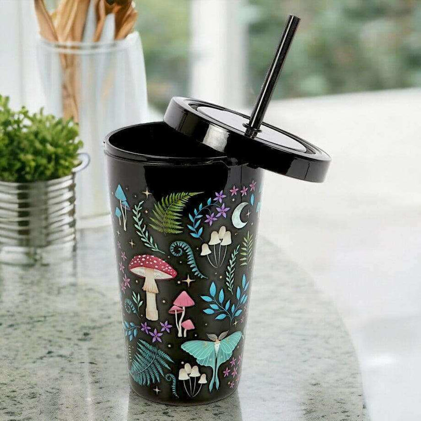 The Fashion Gift Shop: Dark Forest Print Plastic Tumbler with Straw for Drinks by Spirit of equinox, Travel Mug