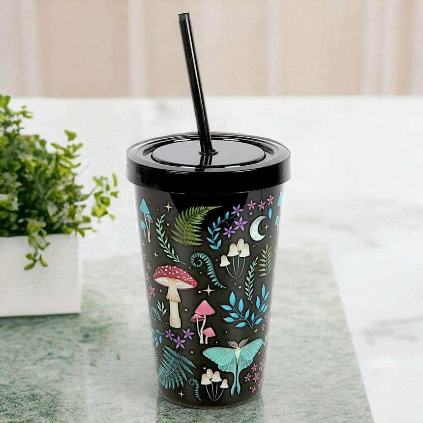 The Fashion Gift Shop: Dark Forest Print Plastic Tumbler with Straw for Drinks by Spirit of equinox, Travel Mug