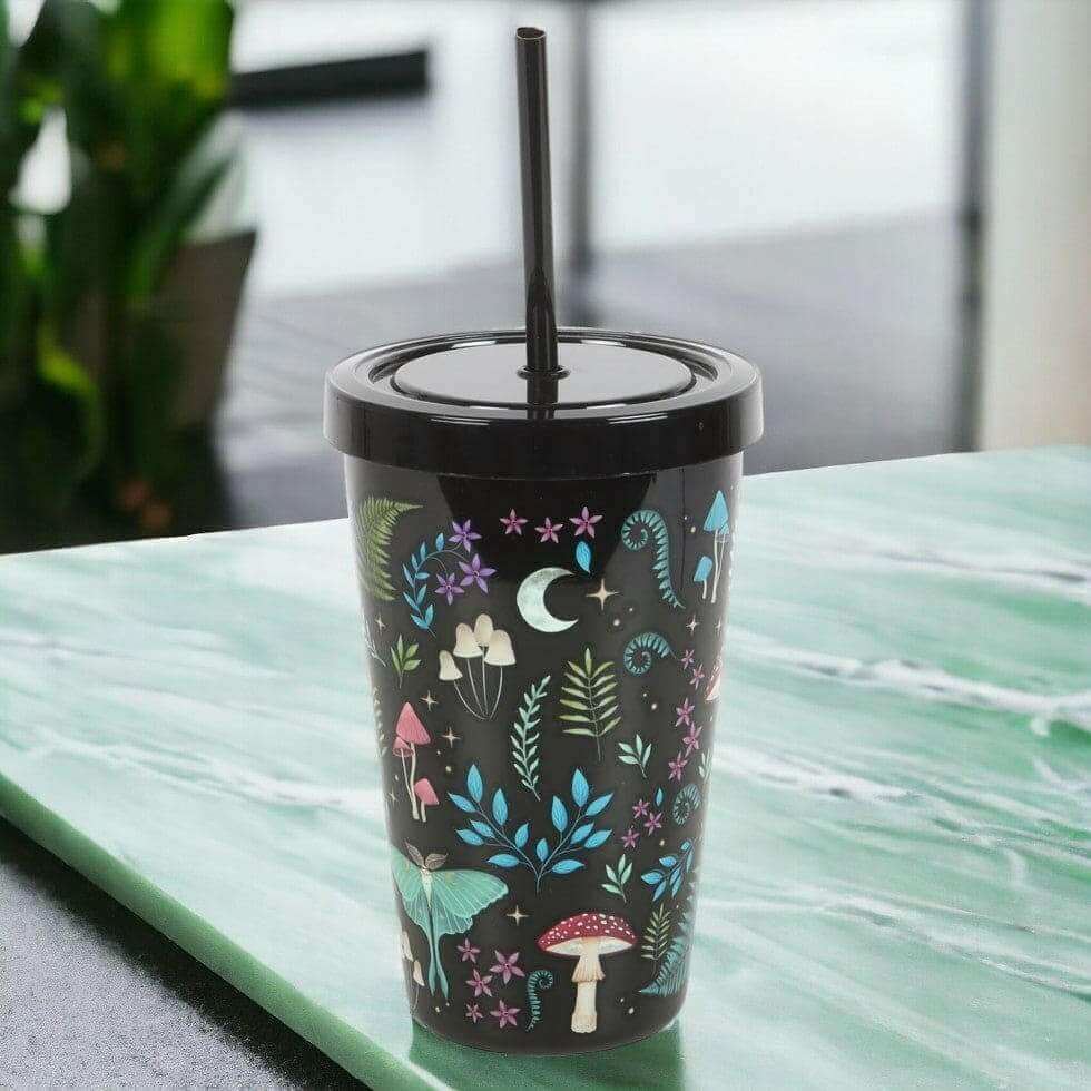 The Fashion Gift Shop: Dark Forest Print Plastic Tumbler with Straw for Drinks by Spirit of equinox, Travel Mug