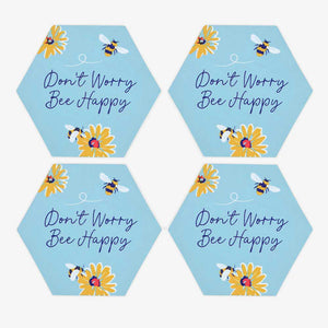 Don't Worry Be Happy Set of 4 Bee Coasters - Tea Coasters by Jones Home & Gifts