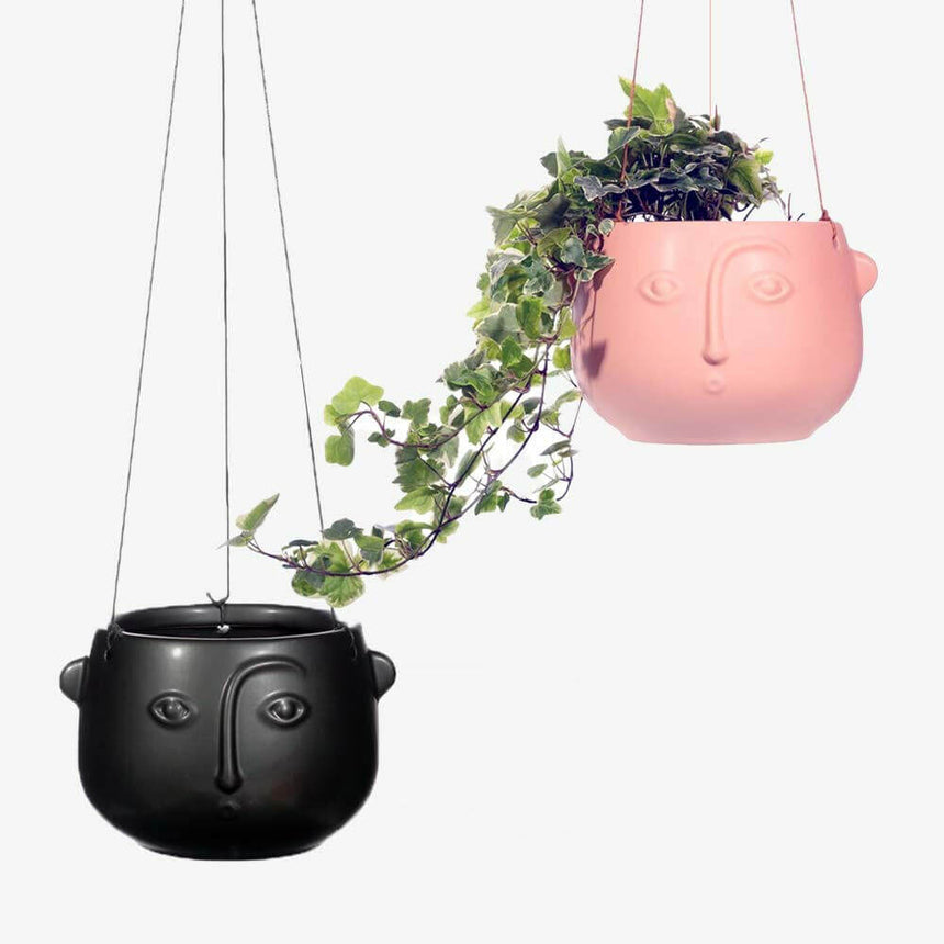 The Fashion Gift Shop: Face Hanging Planter Matte Pink and Matte Black by Sass and Belle, Pots and Planters