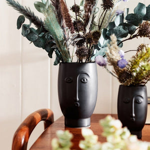 Face Vase Matte Black Flower Vase Home Decor 17cm - VASES by Sass & Belle
