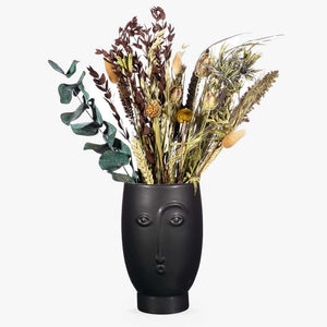 Face Vase Matte Black Flower Vase Home Decor 17cm - VASES by Sass & Belle