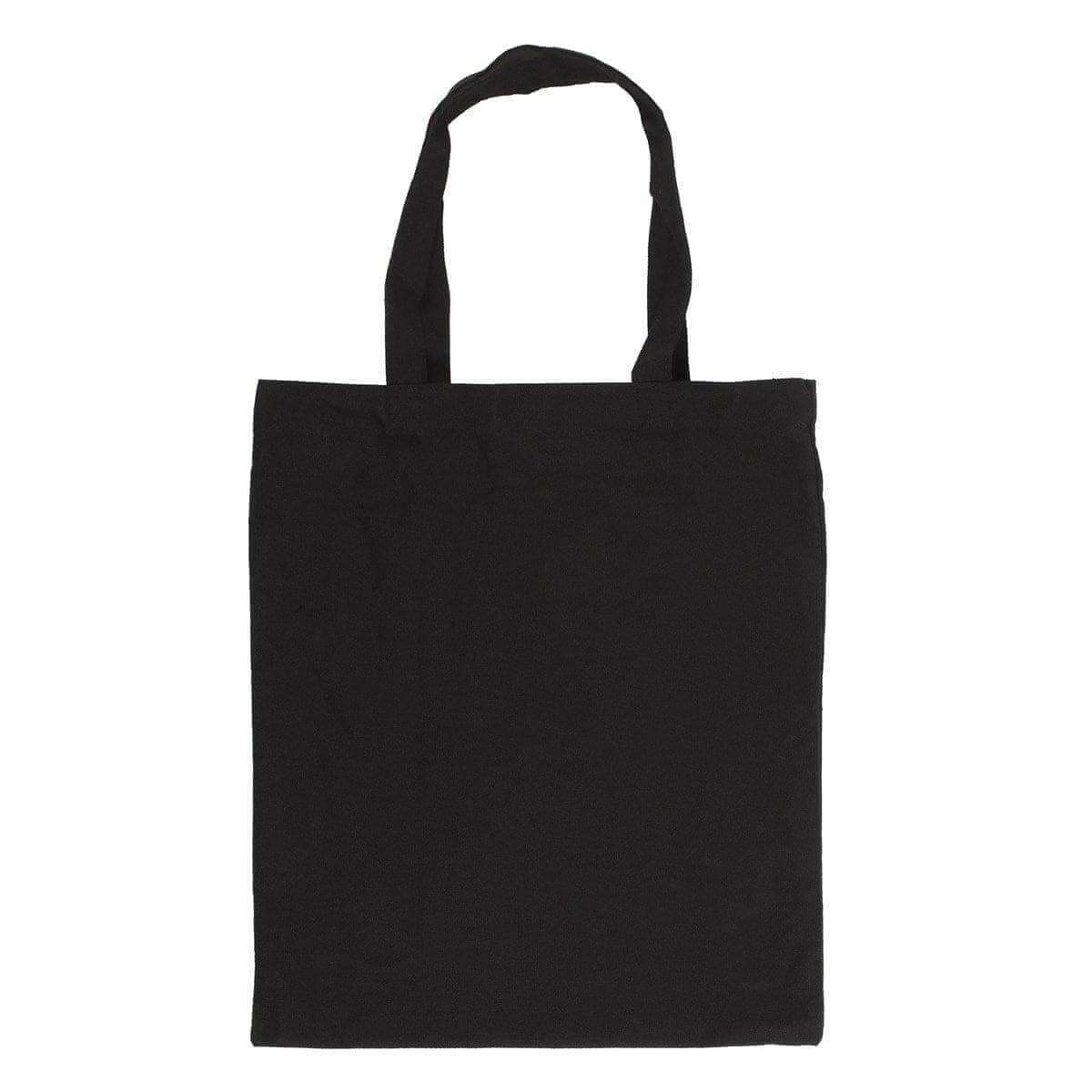 Black cotton tote bag with fabric handles, plain front