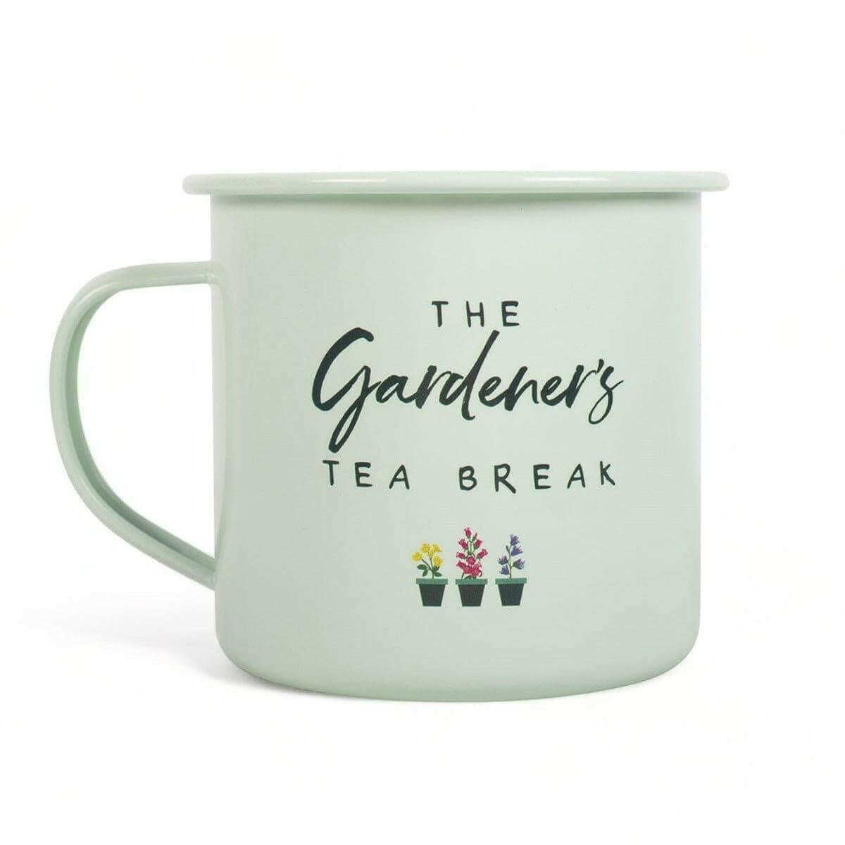 The Fashion Gift Shop: Gardener's Tea Break Enamel Mug - Gardener's Tea Break by Jones Home & Gifts, Mugs and Cups