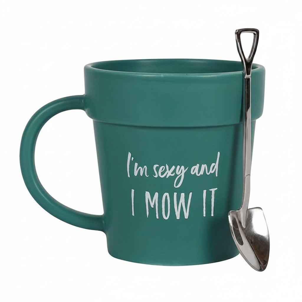 Gardening Plant Pot Mug with shovel Spoon Gift for Him by Jones Home & Gifts