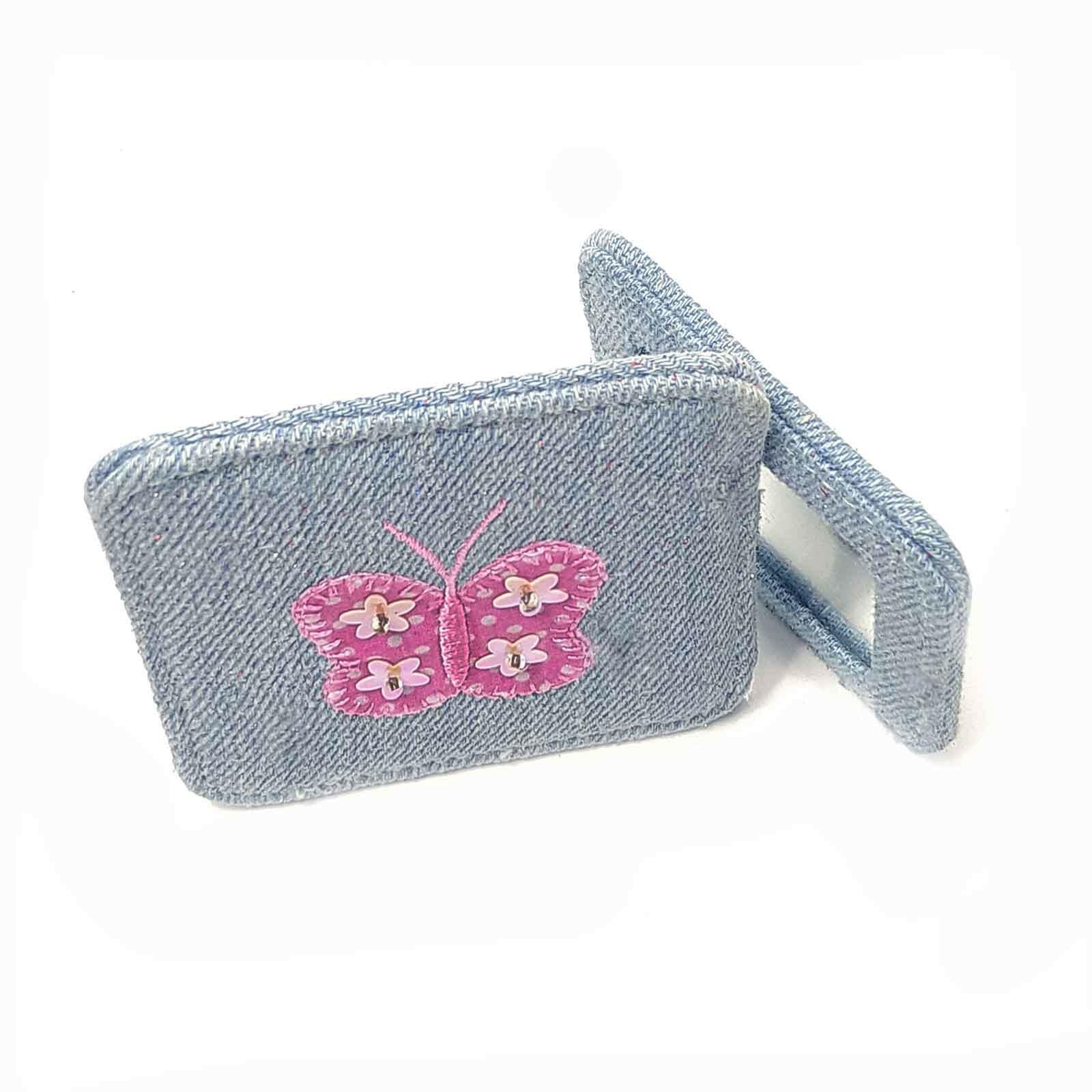 The Fashion Gift Shop: Girls Denim Look Compact Mirror with Butterfly Design by Fashion Accessories, Compact Mirror