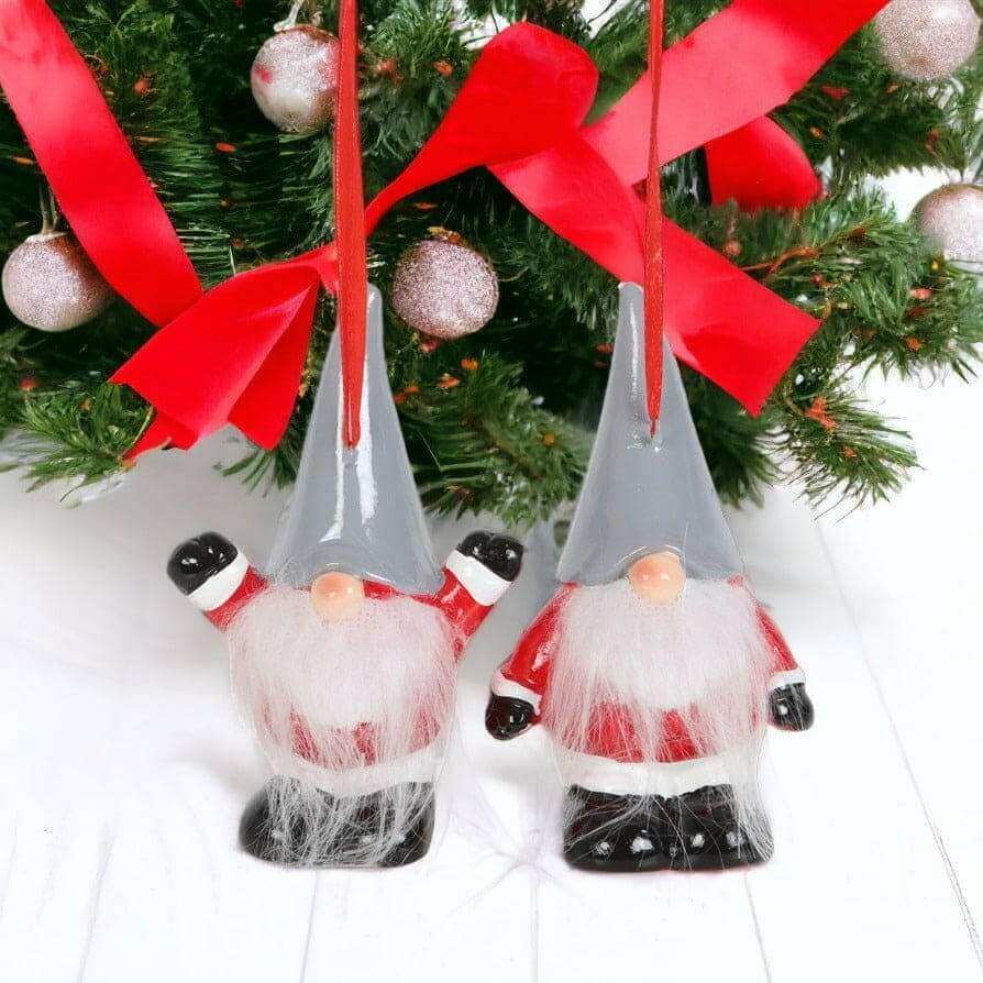 The Fashion Gift Shop: Gonk Style Santa Hanging Christmas Decoration Set of 2, 10cm by Jones Home & Gifts, Seasonal & Holiday Decorations