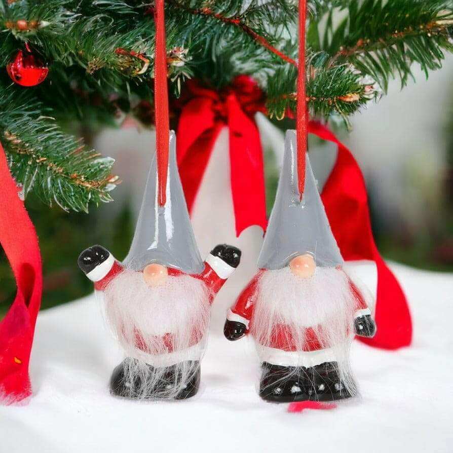The Fashion Gift Shop: Gonk Style Santa Hanging Christmas Decoration Set of 2, 10cm by Jones Home & Gifts, Seasonal & Holiday Decorations