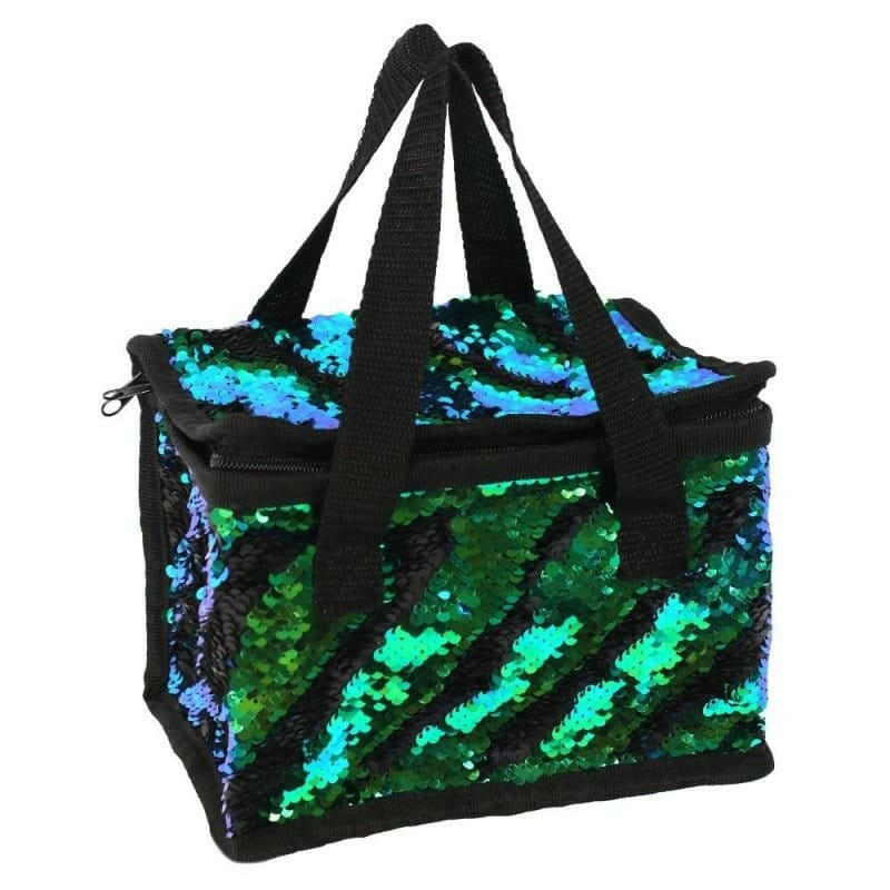 The Fashion Gift Shop: Green & Black Reversible Sequin Lunch Cool Bags by Jones Home & Gifts, Insulated lunch bag