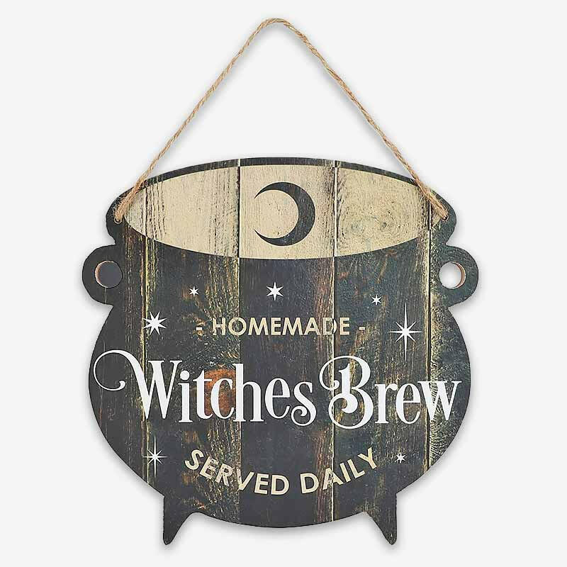 The Fashion Gift Shop: Cauldron Homemade Witches Brew Served Daily Hanging Sign by Spirit of equinox, Halloween Sign