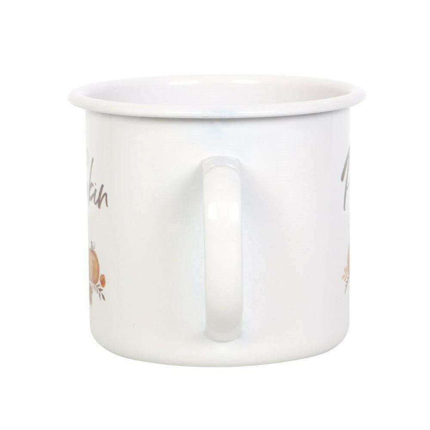 The Fashion Gift Shop: Hello Pumpkin Illustration Enamel Autumn Mug by Jones Home & Gifts, Mugs and Cups