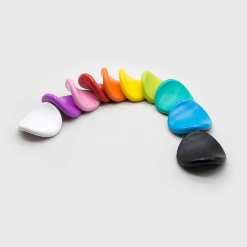Jumbo grip crayons arranged in a curve, featuring pink, orange, yellow, green, and blue.
