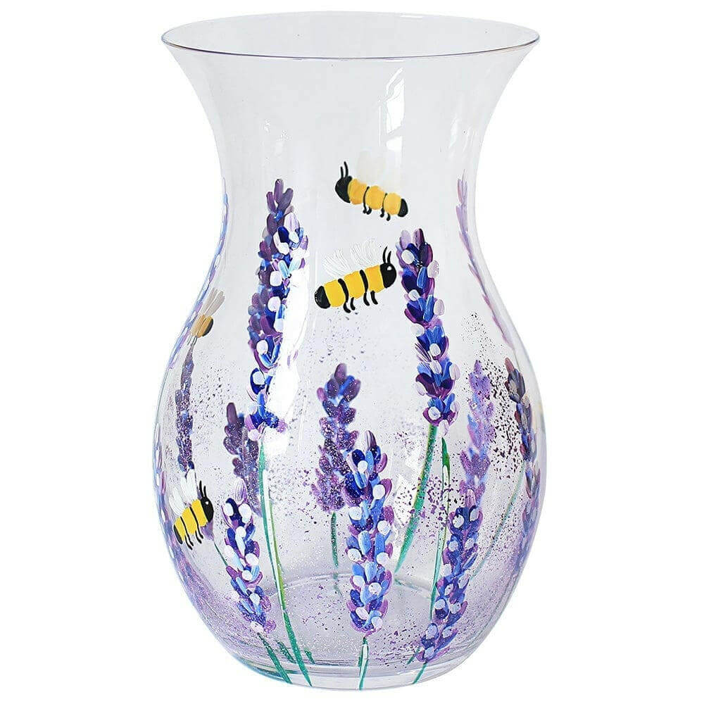 The Fashion Gift Shop: Lavender Flowers Handpainted Glass Vase 18cm by Lesser and Pavey, VASES