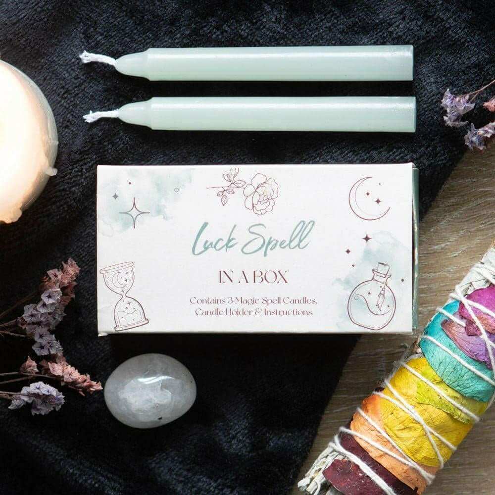 The Fashion Gift Shop: Magic Luck Spell in a Box With Holder Complete Set 3 Green Candles by Spirit of equinox, Candles